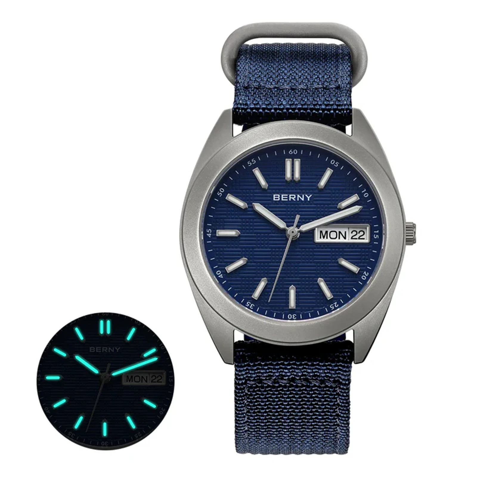 BERNY T2597 38mm Titanium AR Sapphire 10ATM BGW9 Super Lumin Seiko VJ53 Day Date