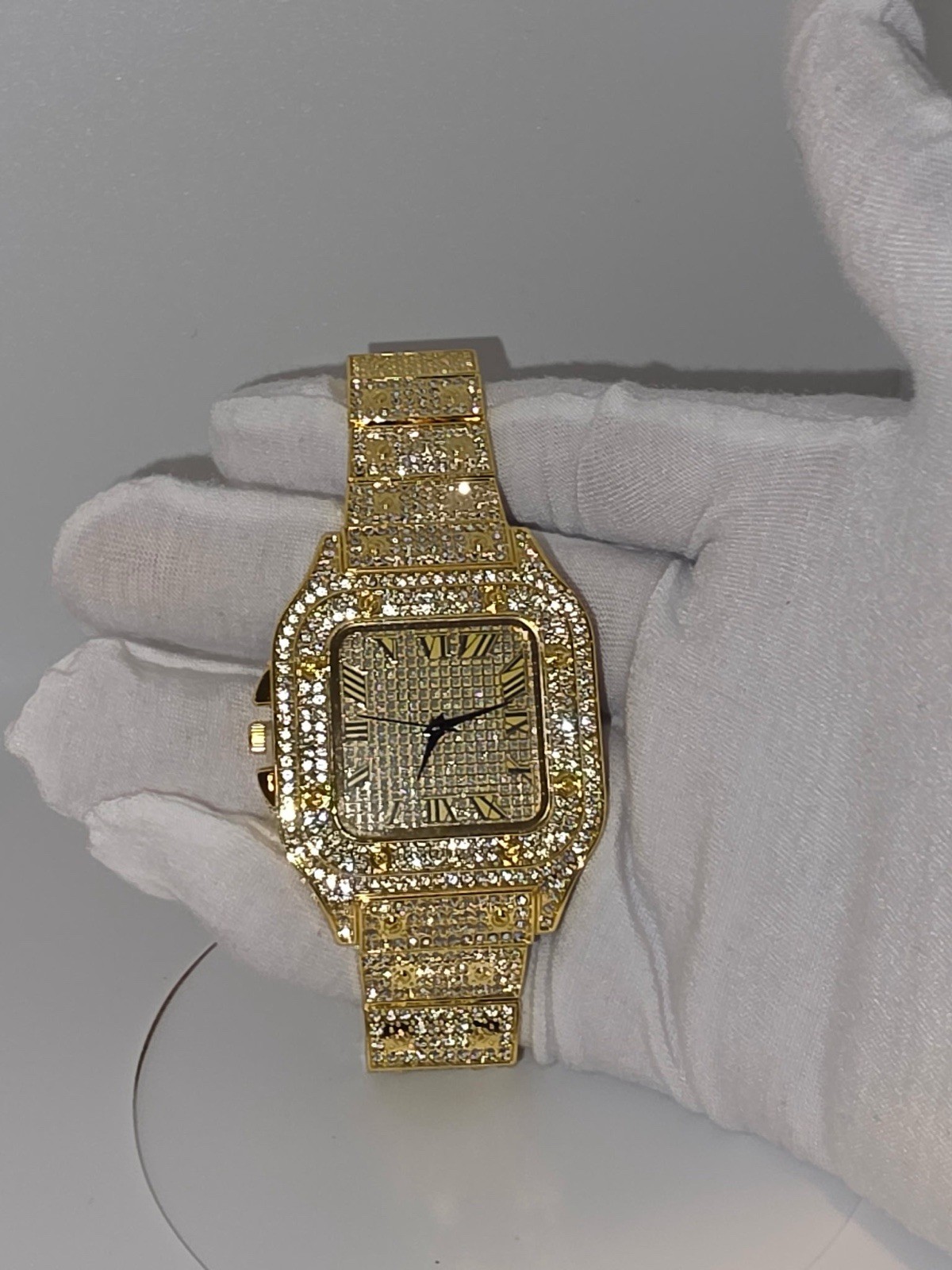 Iced Out Gold Square Watch | Stainless Steel | Roman Numerals