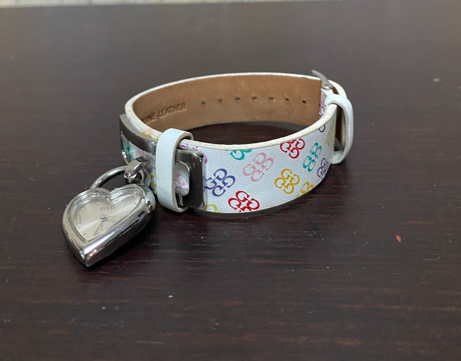 Guess Watch Japan Multicolor Logo Genuine Leather Band Heart Cham Face Works