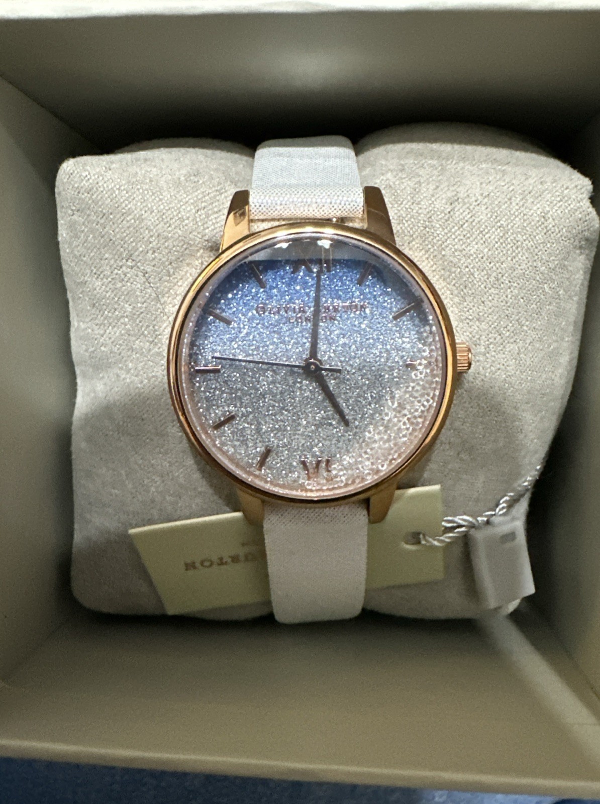 NEW Olivia Burton Wishing Waves Watch Glitter Ombre Blue Face & Pale Blue Strap