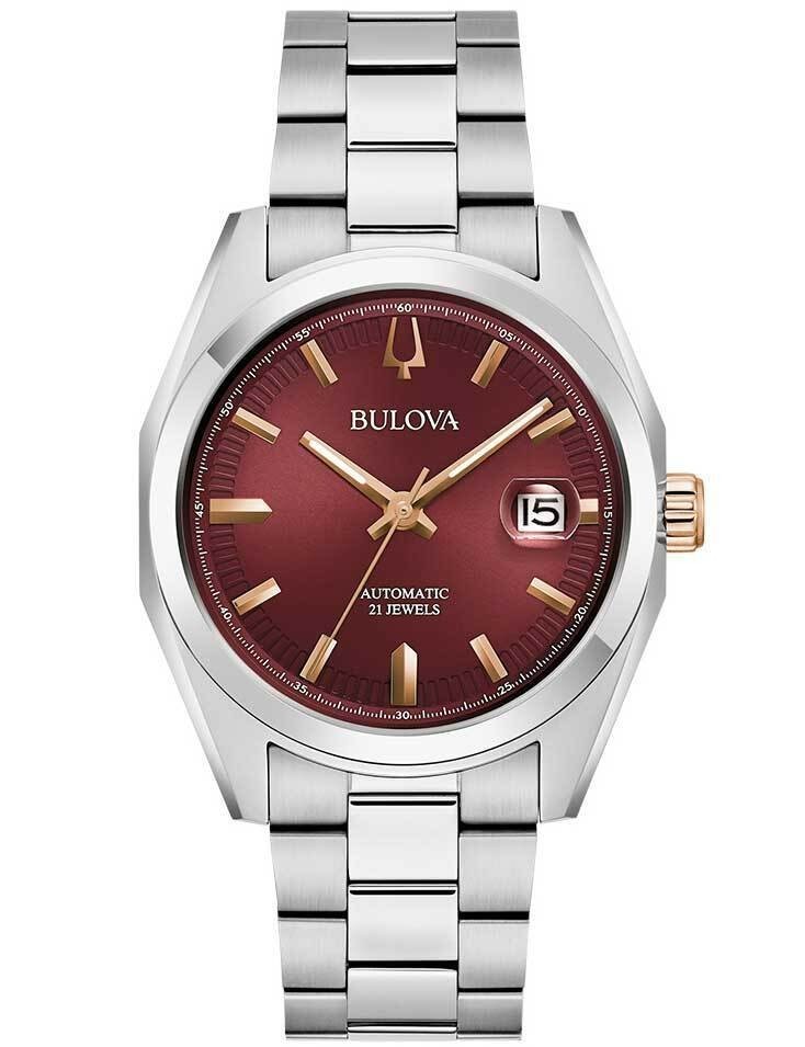 *BRAND NEW* Bulova Surveyor Sunburst Maroon Dial Stainless Men’s Watch 98B422