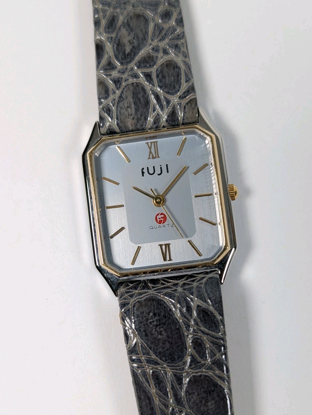 Vtg FUJI Tank Watch Men’s 26mm Two Tone Quartz 1980s NEW BATTERY