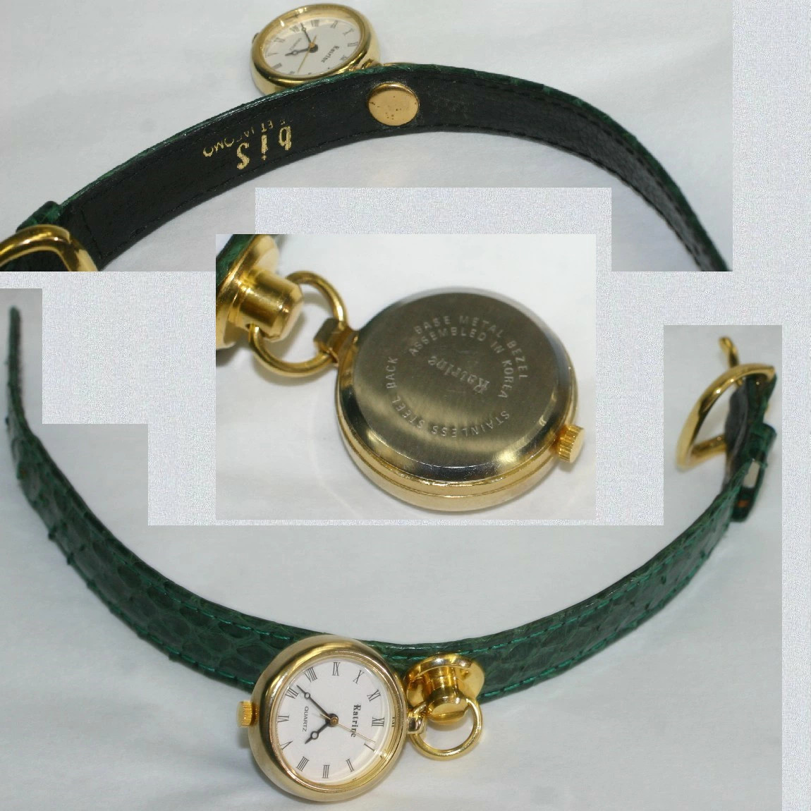 [A1R] Ratrine Gold Bracelet Green Belt Quartz Elegant Ladies Watch [z8v]