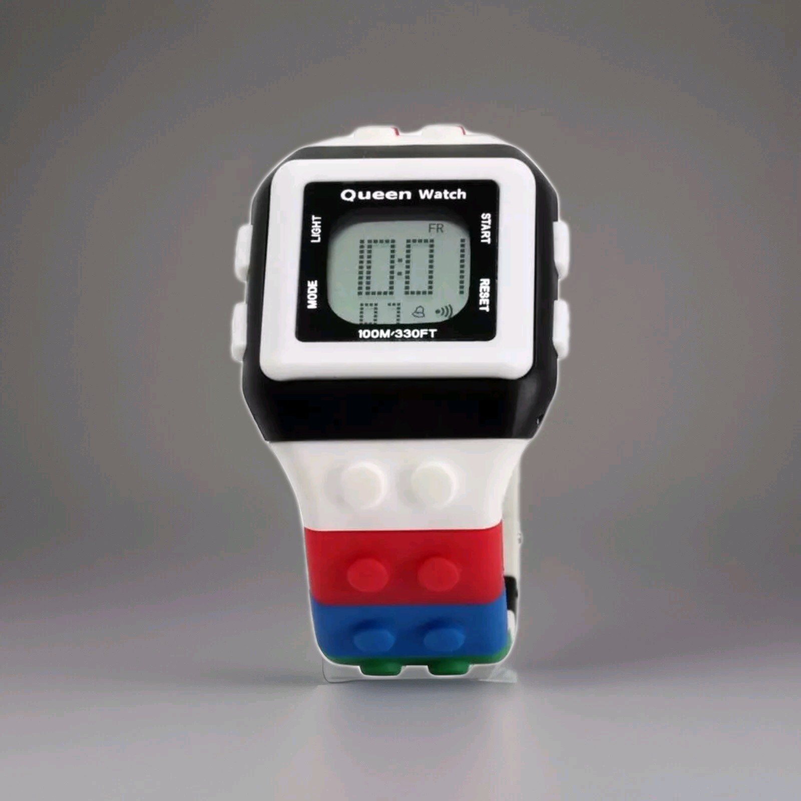Queen Watch Multicolor Stripes Quartz LCD Display Scrolling WR100mt