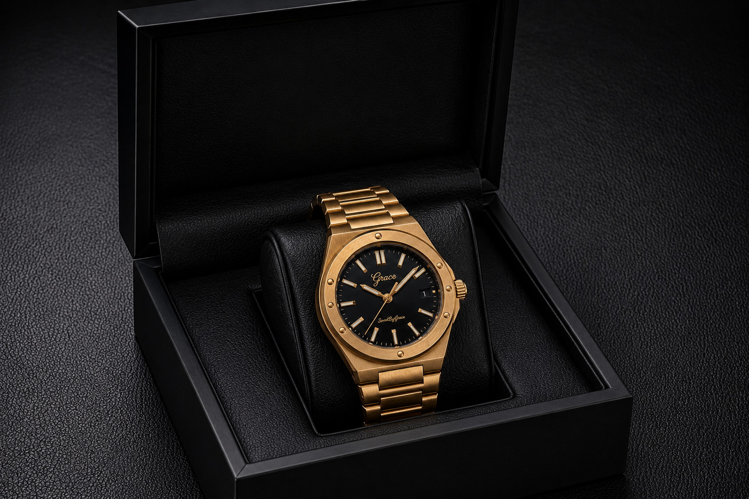 GraceCo Integrated Bracelet Watch – NH35 Automatic – Black Dial Sport Steel