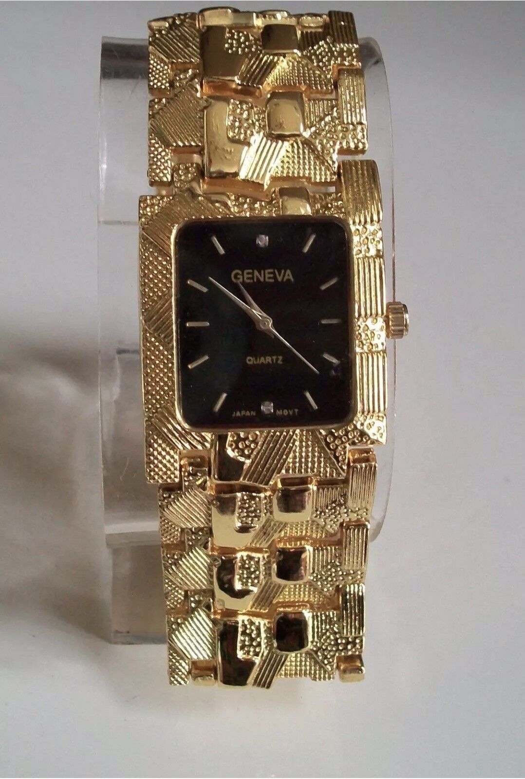 Men’s Geneva Gold Finish Nugget Style Bracelet Fashion Dressy Hip Hop Watch