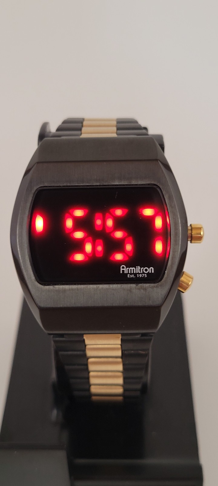 Armitron Griffy 40/8475BG Mens Retro LCD Black Gold Two Tone Red LED Watch