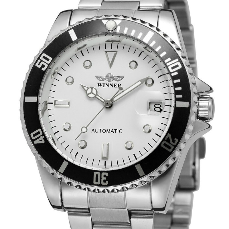 Winner Automatic Mechanical Men’s Skeleton Back Wrist Watch Date Stainless Steel