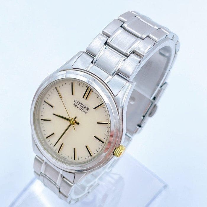 Working condition Citizen wristwatch, ivory dial, Eco-Drive quartz, stainless