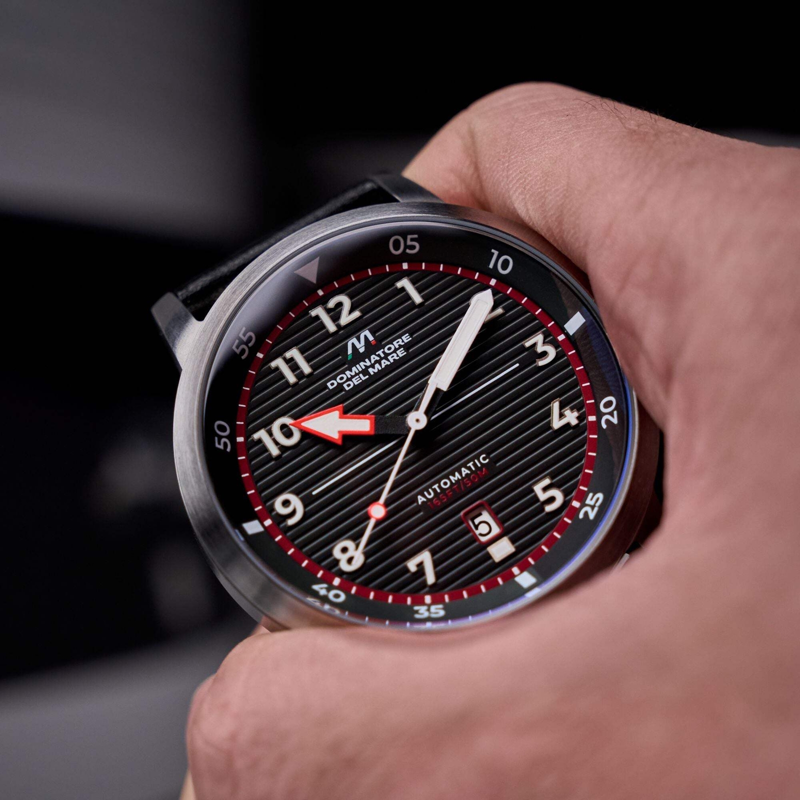 Camogli Automatic Black / Black & Red Leather | Black Dial Wristwatch DD-8025-06
