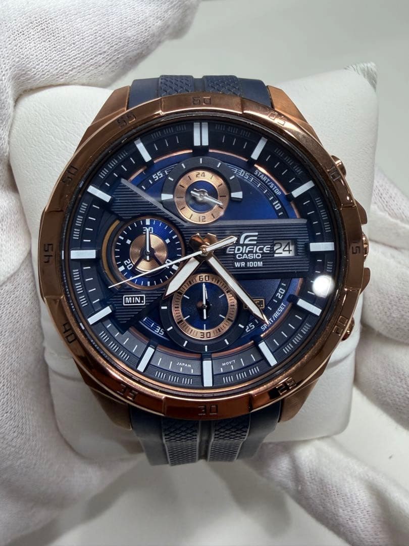 Casio Edifice EFR-556PC Chronograph Quartz Mens Watch Blue Rose Gold -For Parts