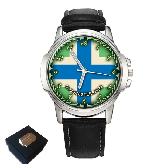 GLOUCESTERSHIRE COUNTY FLAG MENS GENTS WRIST WATCH BIRTHDAY BEST GIFT ENGRAVING
