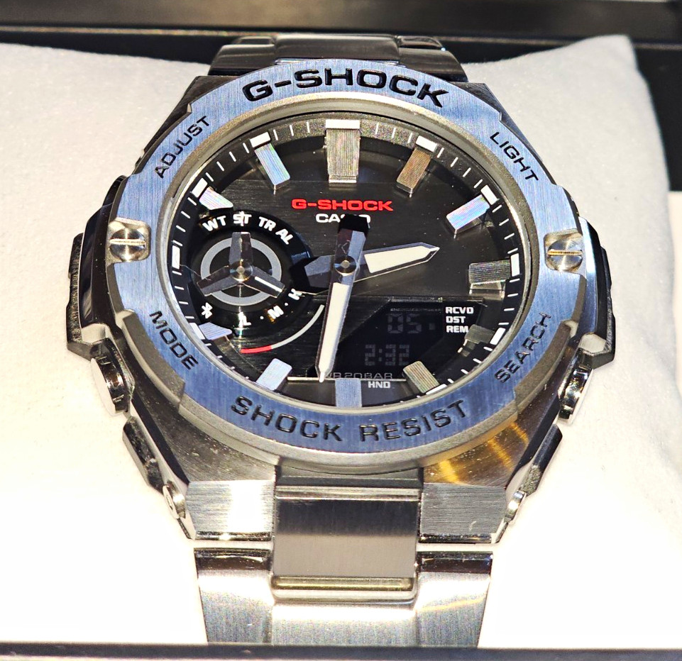 Casio G-SHOCK GSTB500 Bluetooth Tough Solar 200m SS Watch Silver w/ Box