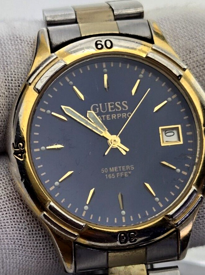 Guess Waterpro 50 Meter Watch with Date and 2 tone Band NEW BATT