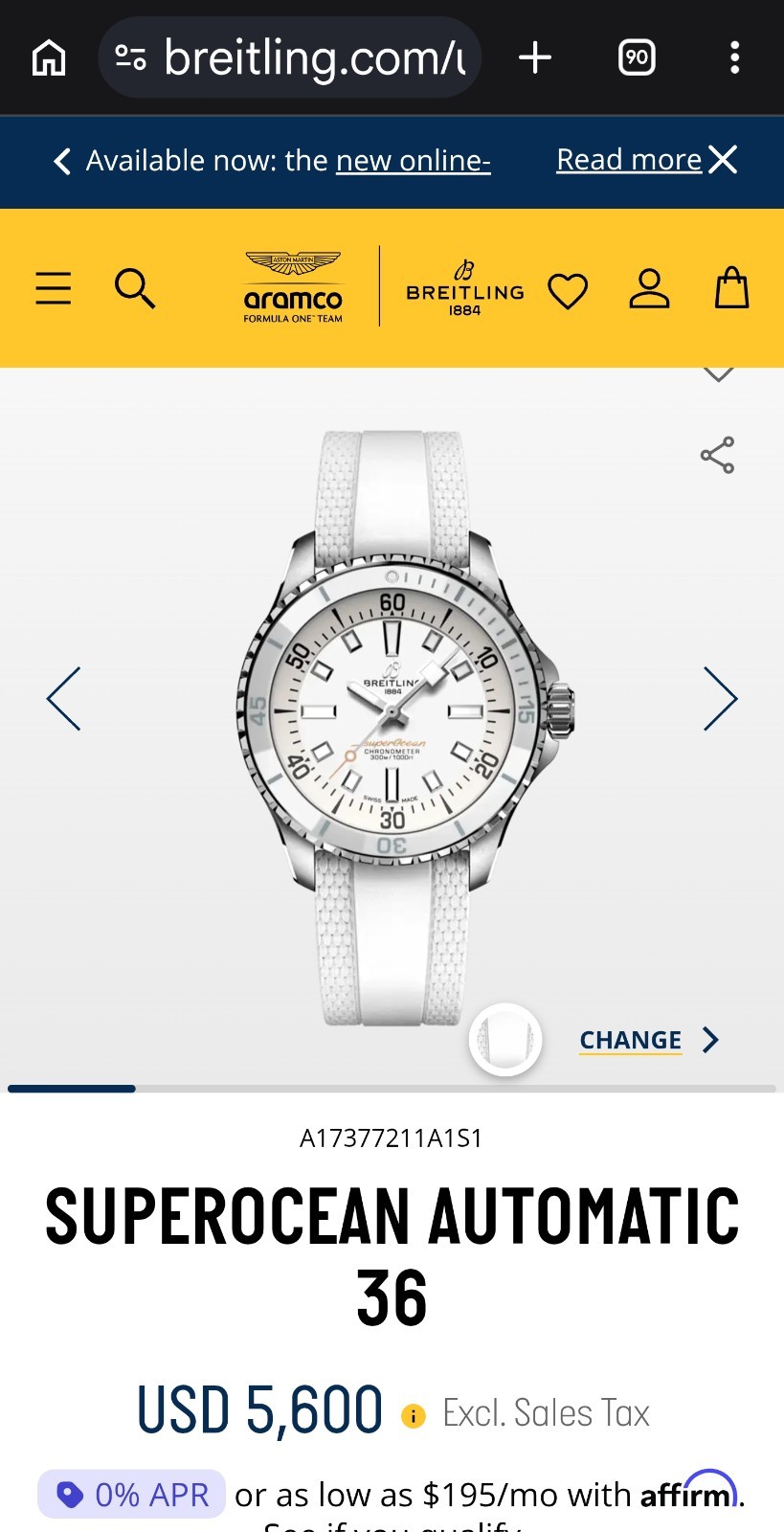 2026 Breitling Superocean White Dial Stainless Steel 36mm Unisex Watch A17377