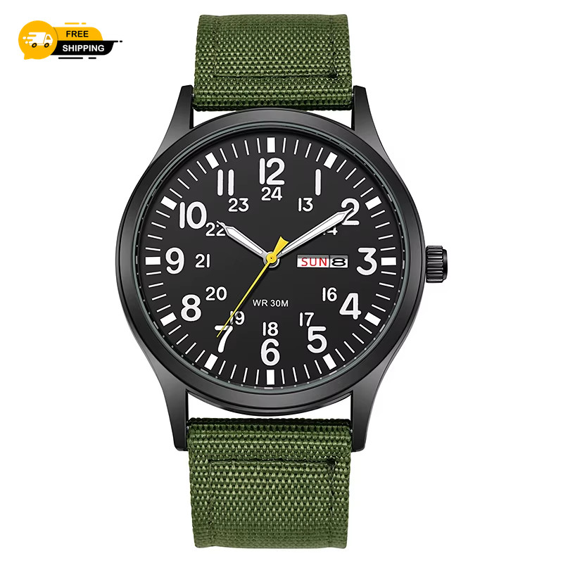 Field Watch Easy Read Dial 24 Hour Display Quartz Movement Fabric Strap UK