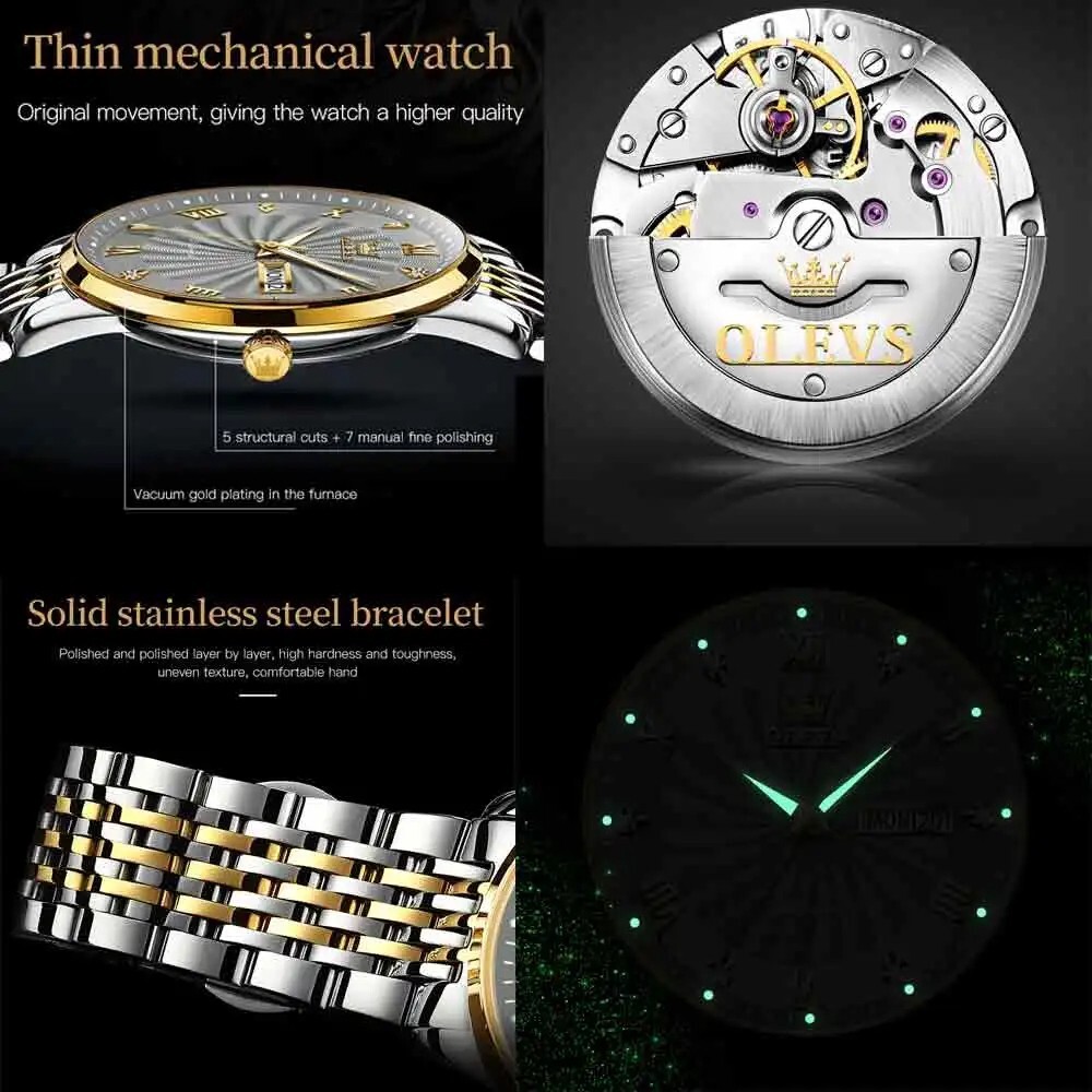 Automatic Mechanical Waterproof Luxury OLEVS Men’s Watch Date Men Strap