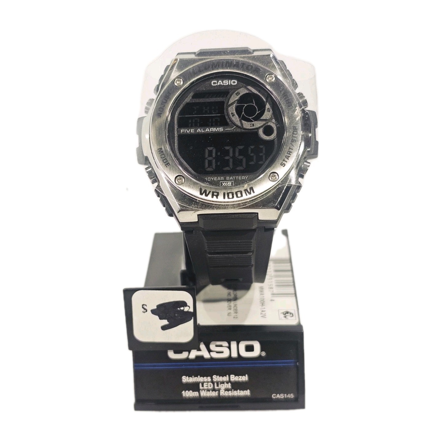 Casio Illuminator Black Resin 5 Alarms 10 Year Battery MWD100H-1BV