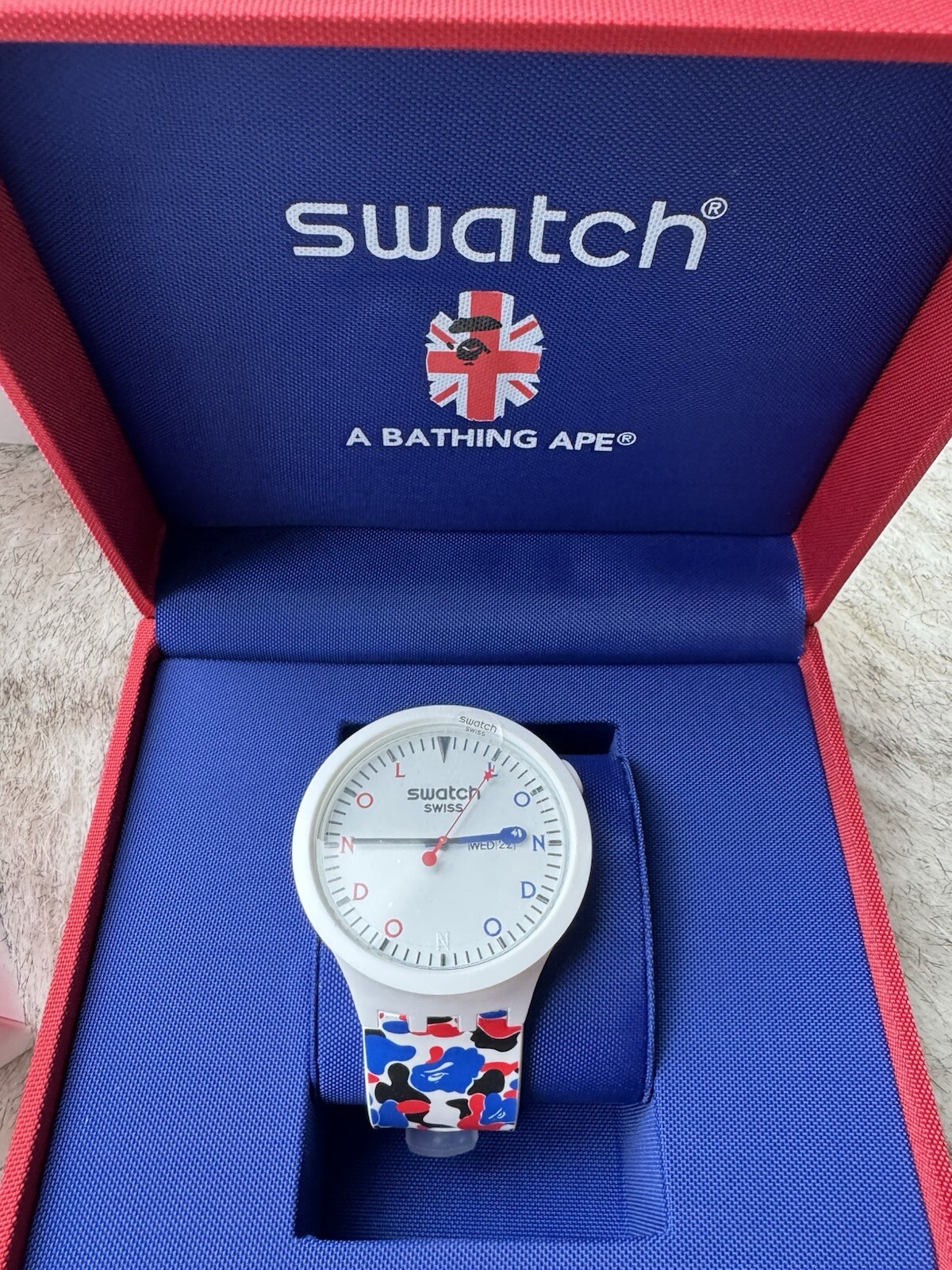 BAPE x Swatch Watch White Blue Red | London Exclusive 100% Authentic Bathing Ape