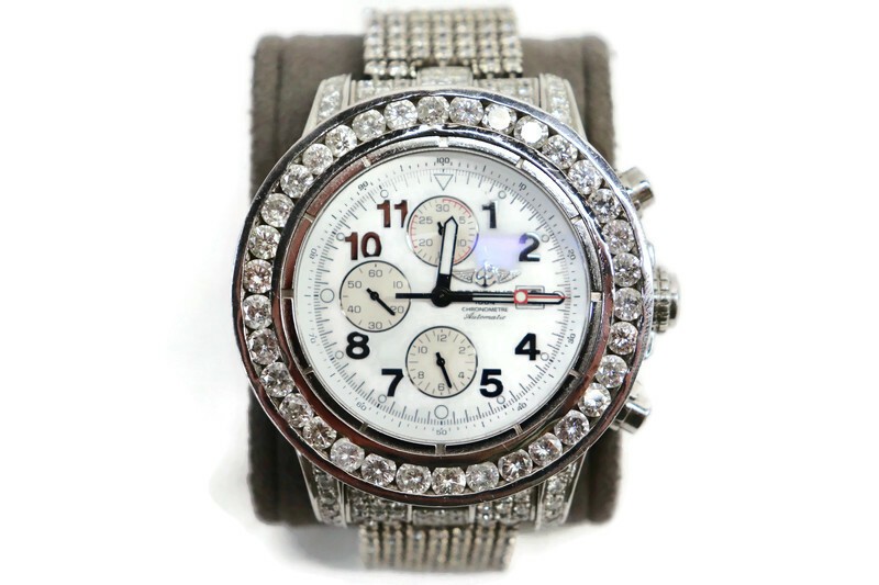 BREITLING Super Avenger A13370 48mm Custom Diamond Chronograph Watch SS