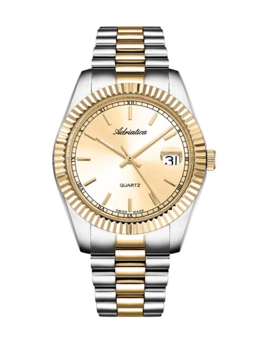 ADRIATICA Men Quartz Casual Watch Classic Dress Gold color Dial Waterproof Swiss