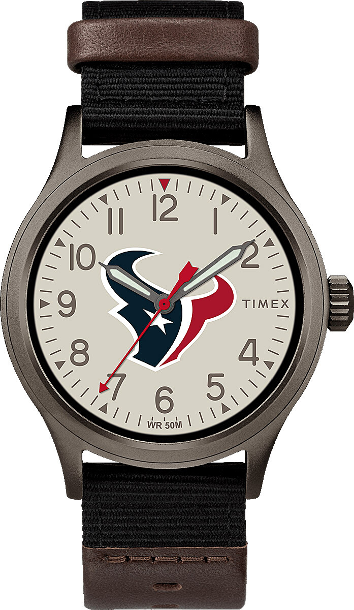 Timex TWZFTXNMB Clutch NFL Houston Texans Fabric Leather Trim Strap Analog Watch