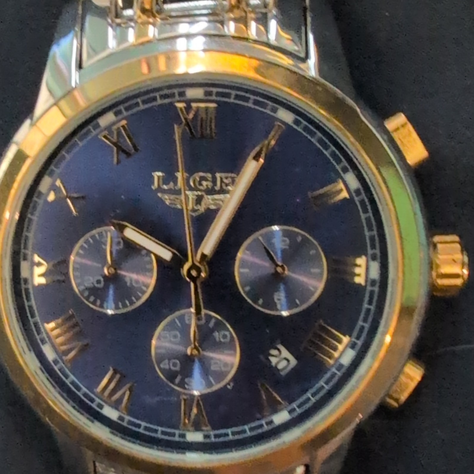 LIGE Men’s Quartz Chronograph Date Blue Dial Two-Tone Watch