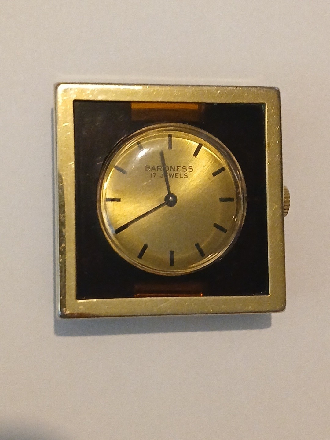 Vintage Baroness 17 Jewel, Mechanical, Tortoise Shell Acrylic Watch, Keeps Time.