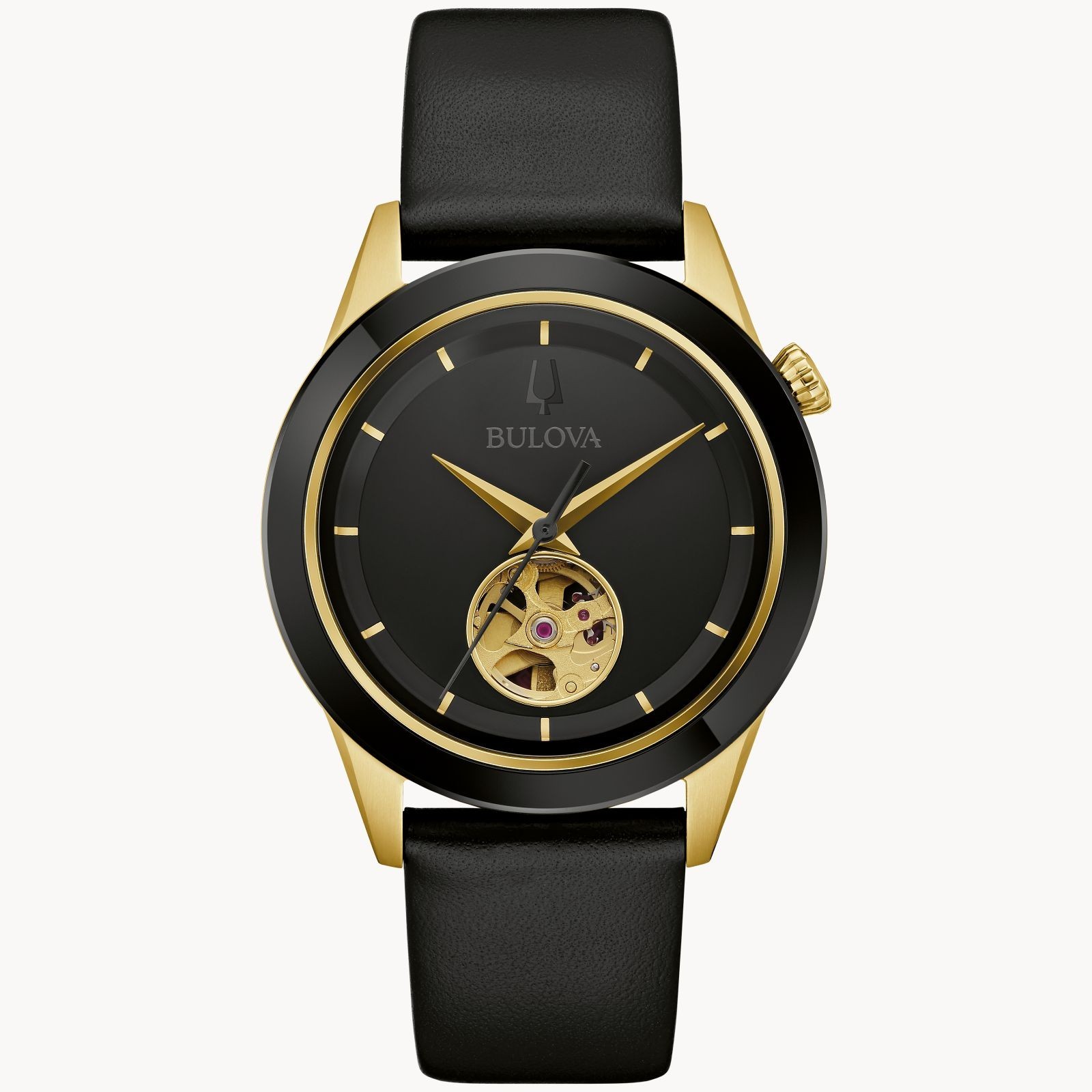Bulova Men’s Apollo Automatic Black Leather Watch 40MM 98A327