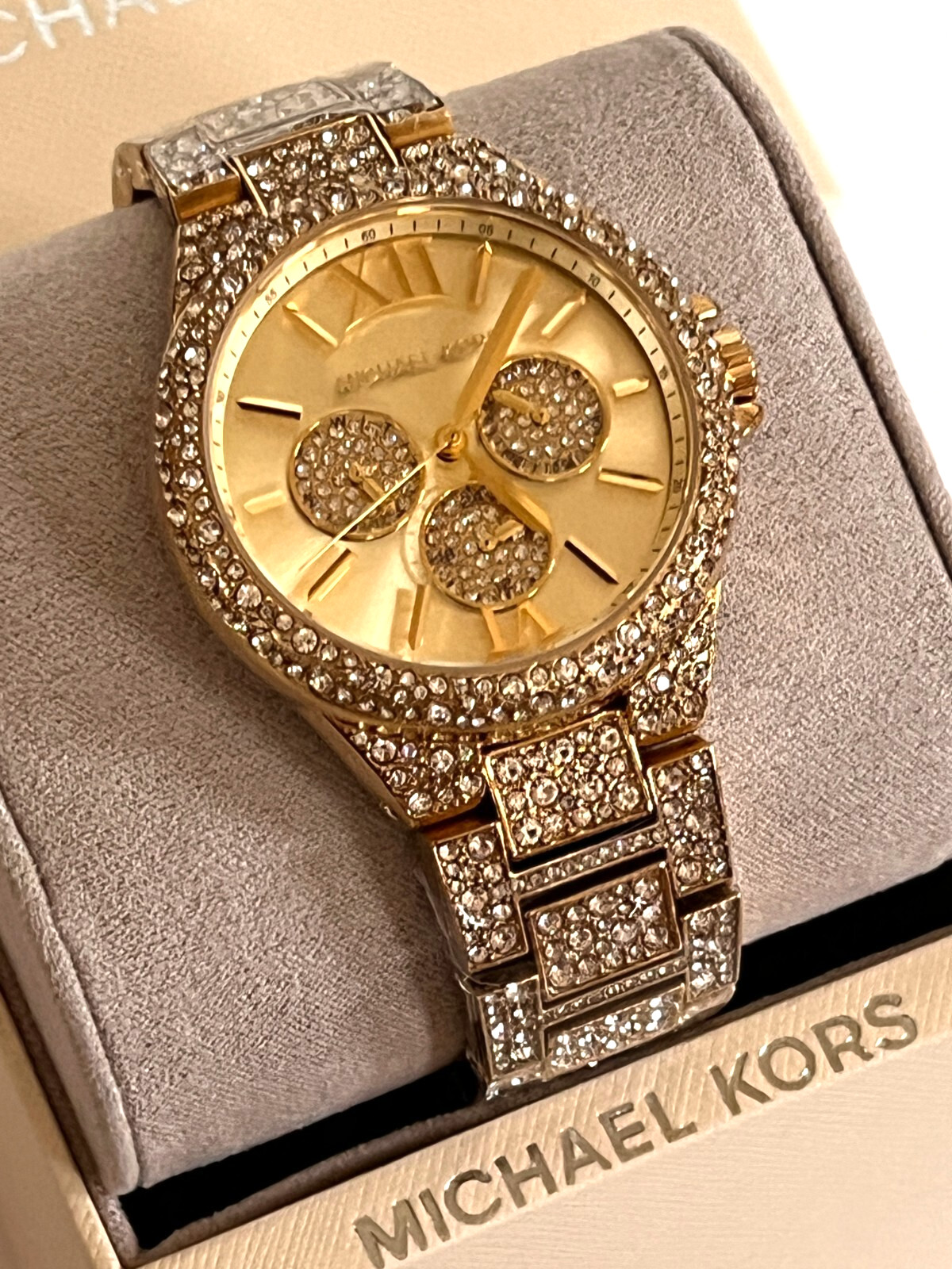 MICHAEL KORS MK6958 Oversized Camille Pavé Gold-Tone Ladies Watch BNWT GBox $495