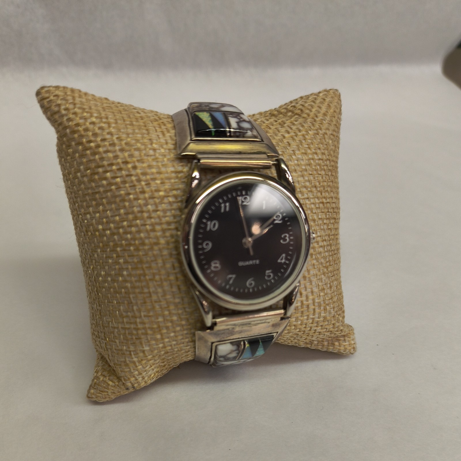 Men’s Stretch Watch, Sterling Native American, Jasper, Opal, Onyx *Needs Battery