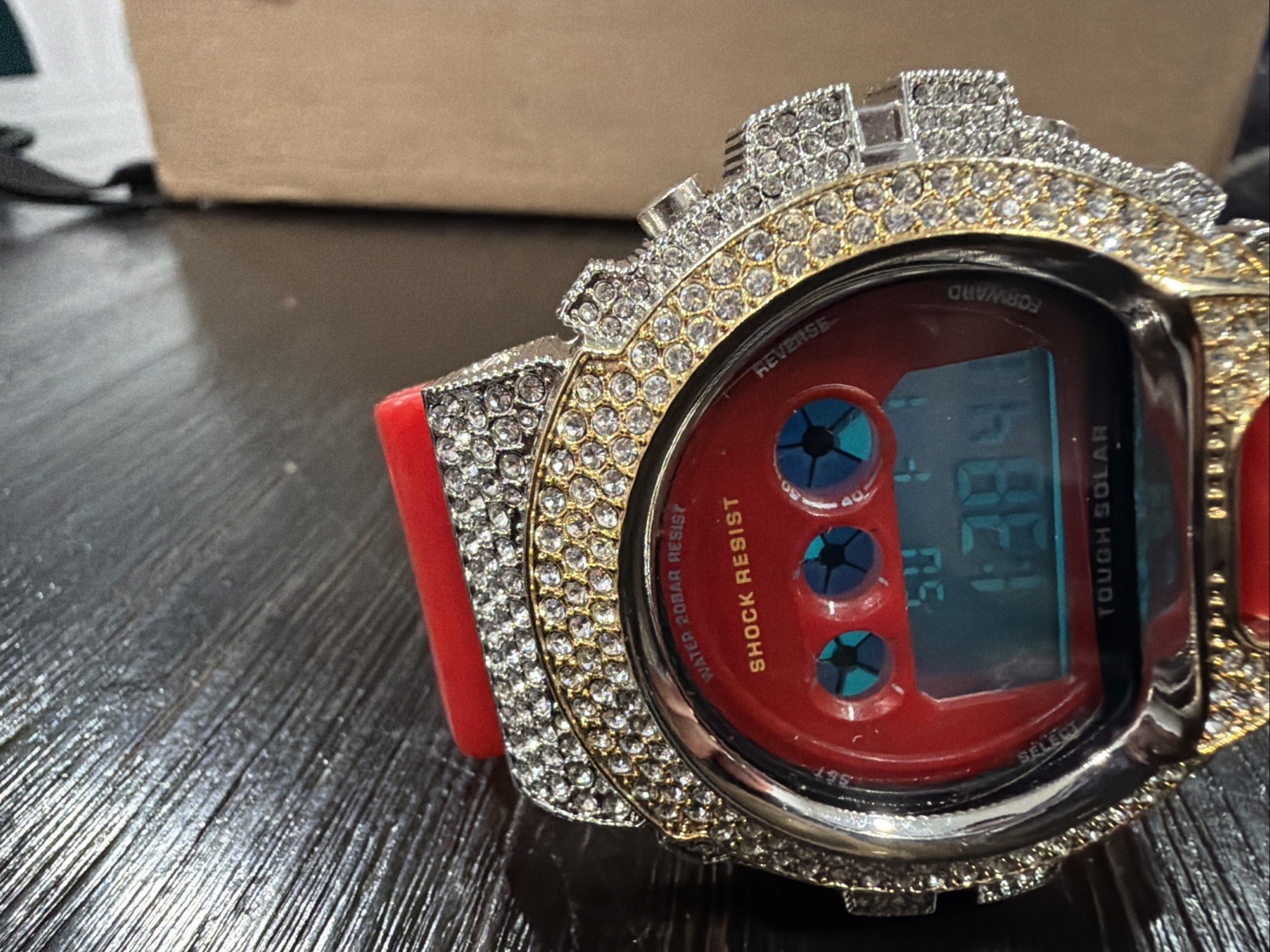 Kingmaster Genuine Diamonds Shock Resistant Digital Quartz Sport Watch RED