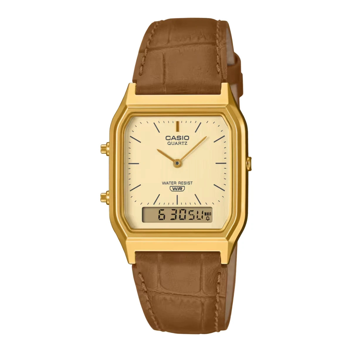 Casio Vintage AQ-230EGL-9A Elegant Gold Dial Dual Timepiece 30mm Men’s Watch