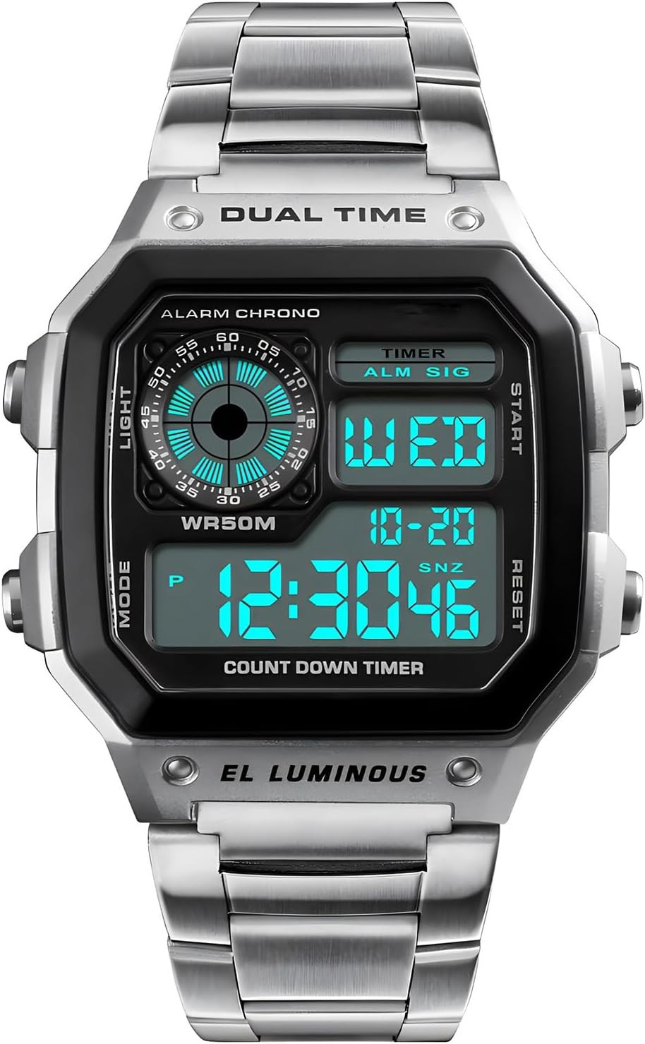 Men’S Digital Multi-Function Watches Dual Time Alarm Stopwatch Countdown Backlig