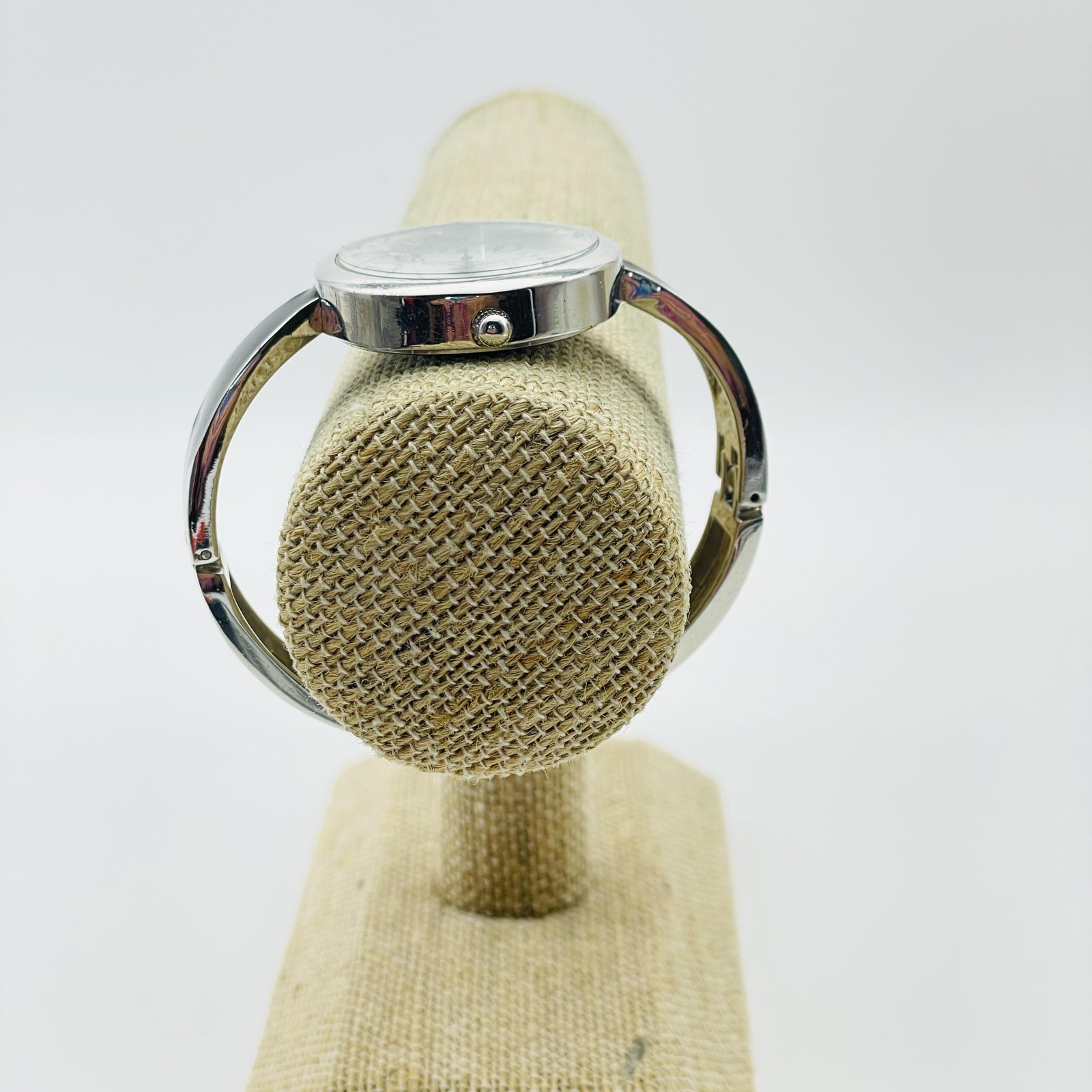 STUDIO TIME Watch Womens Quartz Hinged Cuff Bracelet Unique Dial Silver Tone