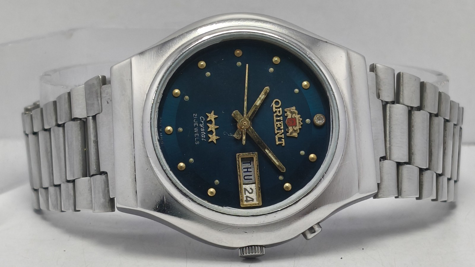 Vintage Orient Crystal 21 Jewels Automatic Watch | Silver Case Black Dial Retro