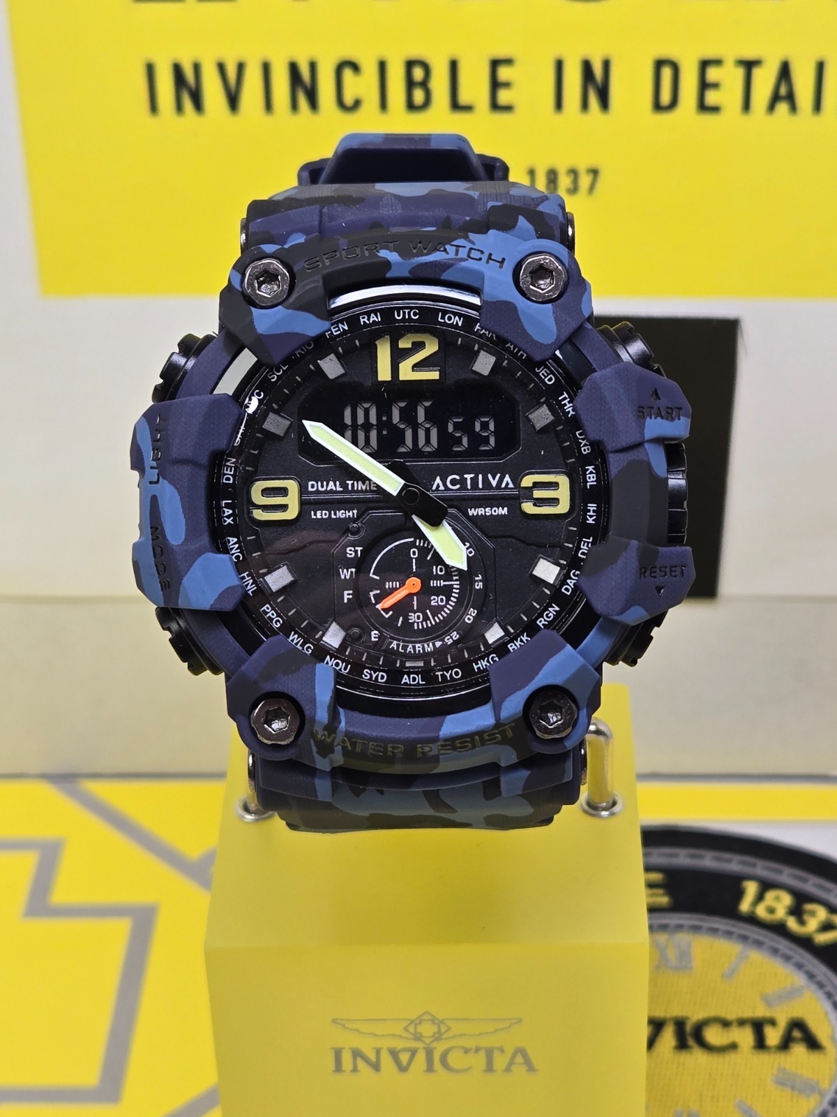 Activa X Invicta BlackOps Multifunction Digital Men’s Watch 56mm Camo Blue NEW