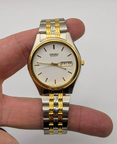Seiko President Watch 34MM Silver Dial Two Tone Daydate SGF204 Needs Battery