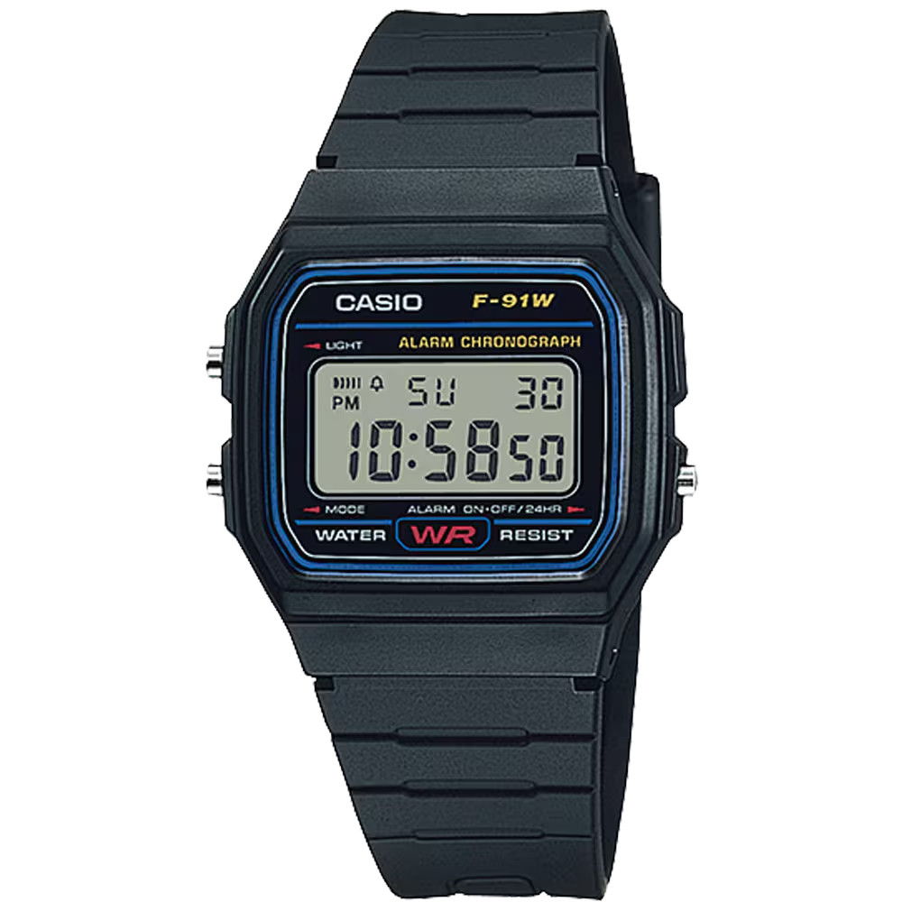 Casio F-91W-1X Vintage Digital Watch Black Resin Strap Alarm Chrono LED Light