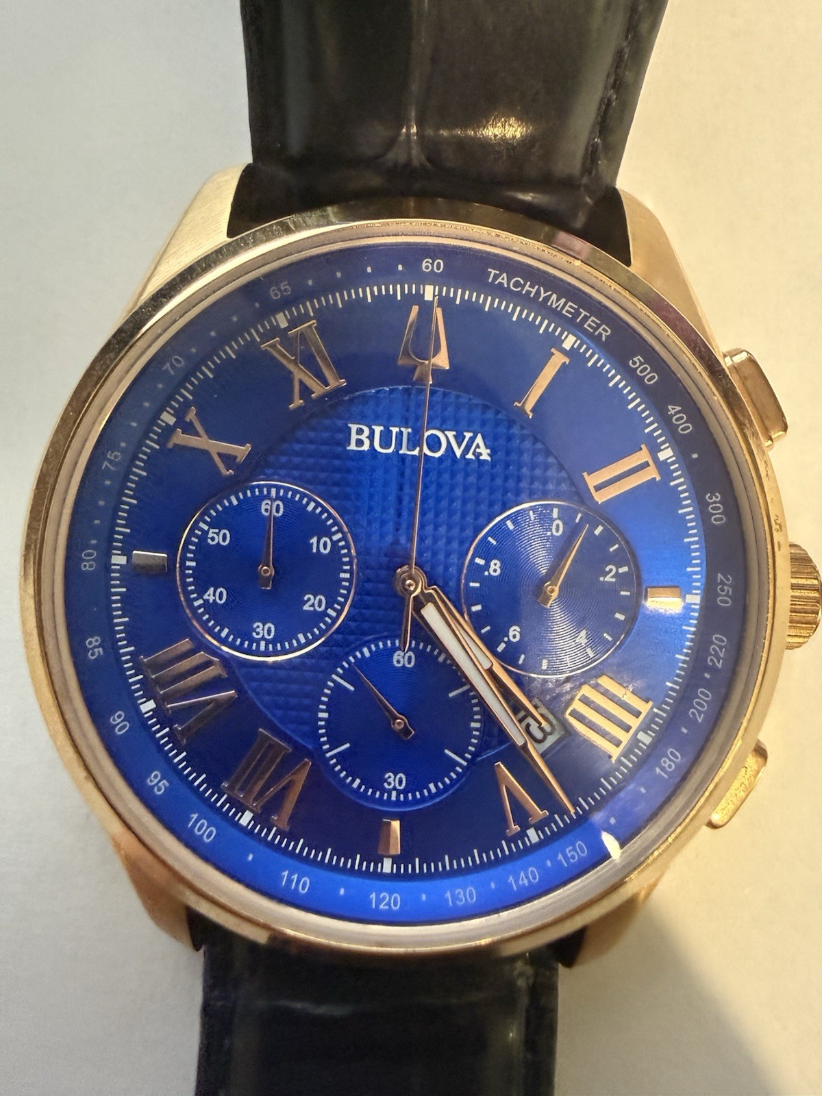 Bulova Wilton 97B170 Rose Gold Quartz Watch Blue Dial Box Included