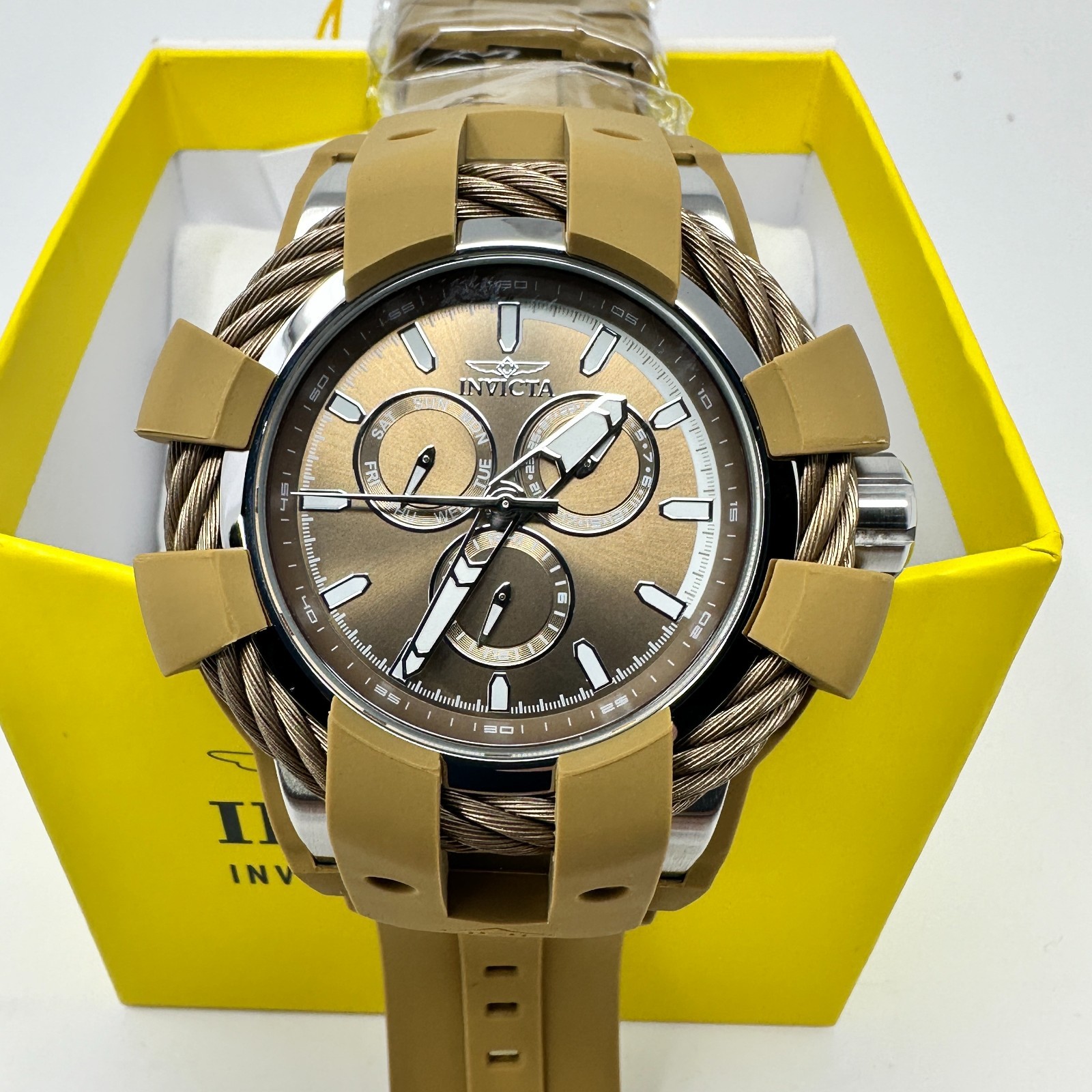 Invicta Bolt Shock 50 mm Quartz Watch Khaki Silicone Strap 47838 New