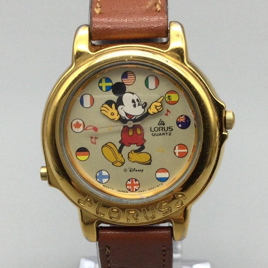 Vintage Lorus Women Watch 33mm Mickey Mouse Flags Musical V421-1002 New Battery
