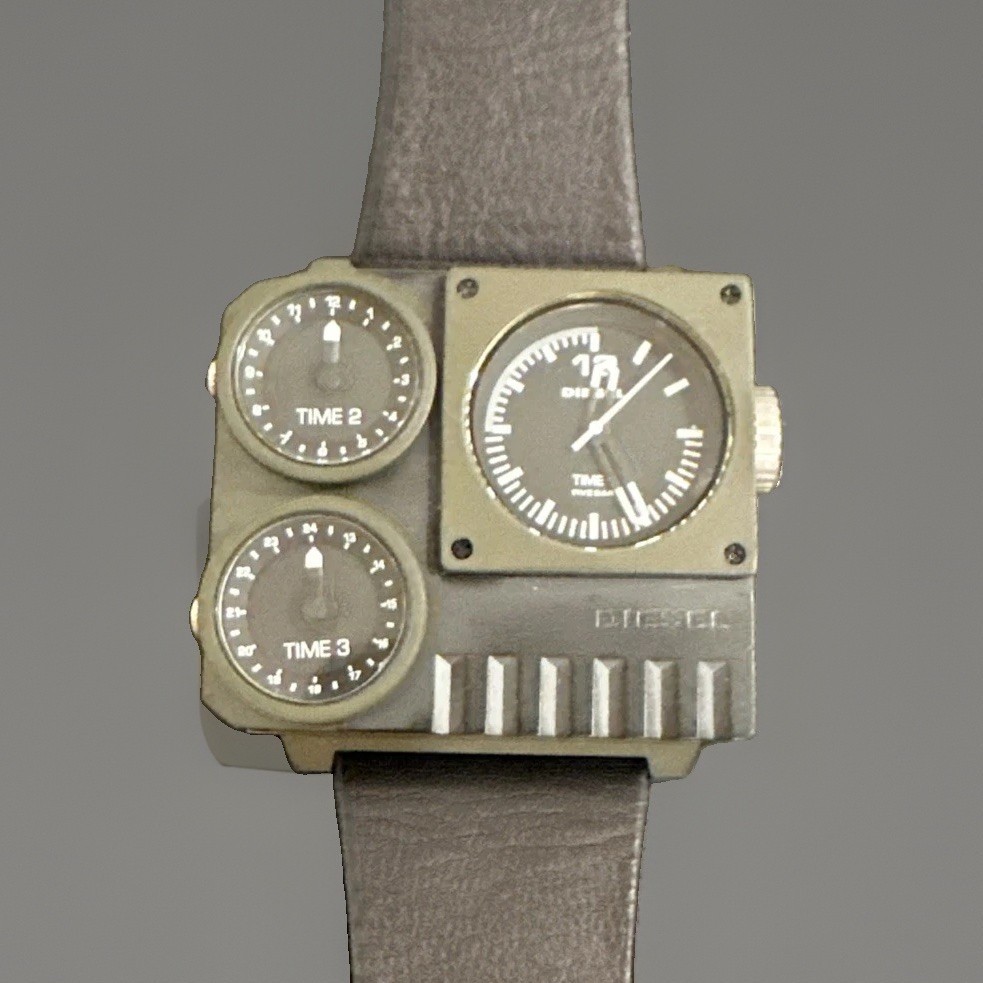 Diesel DZ-7248 Oversized Watch Matte Black/green Case Black Leather Band READ!