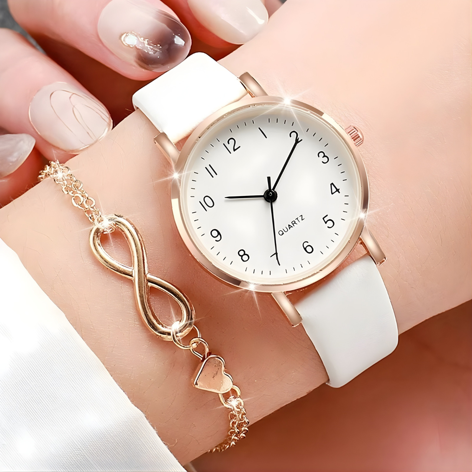 Watch and Bracelet Set Ladies Women Girls Fashion Leather Strap Wristwatch Gift