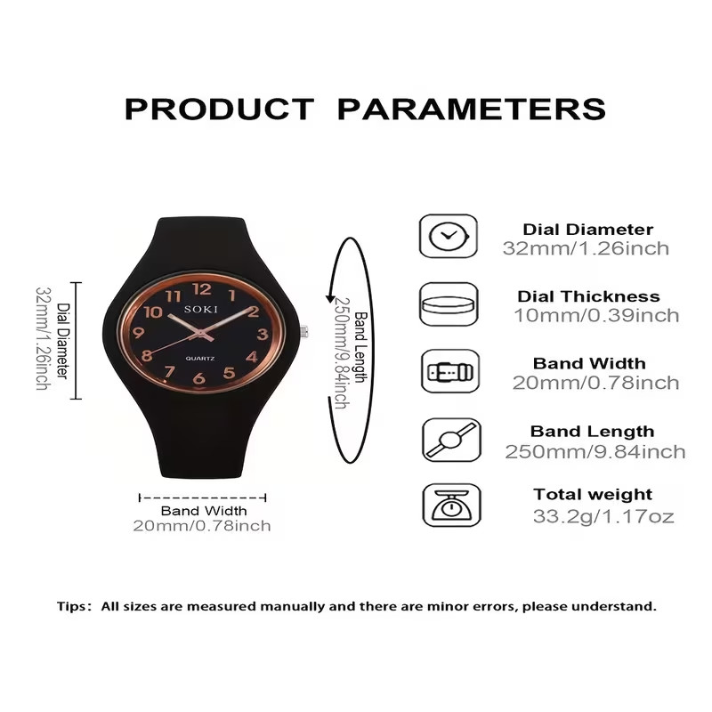 1pc Quartz Minimalist Silicone Strap Battery-Powered Black