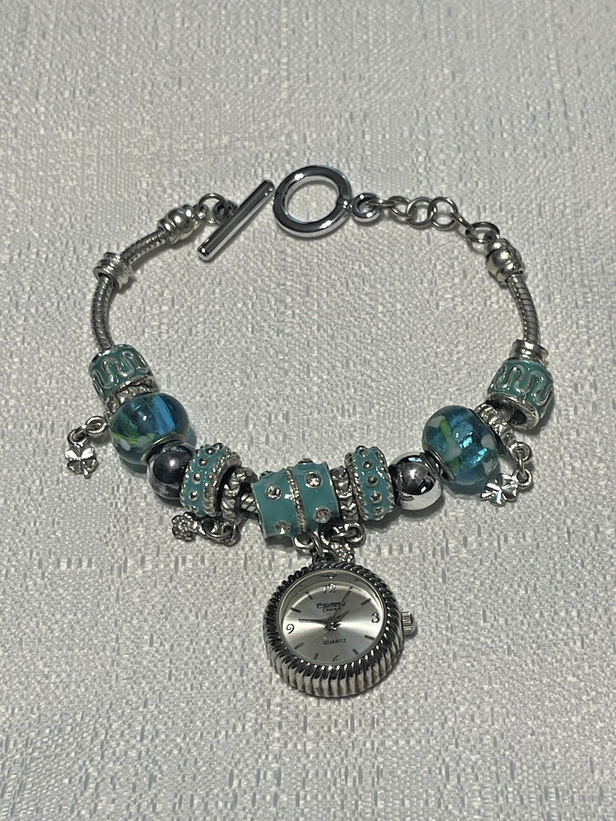 Figaro Couture Assorted Blue Beaded Charm Bracelet Watch