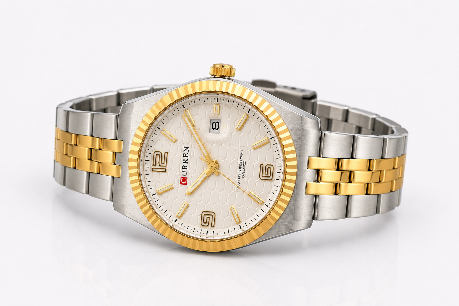 CURREN Stylish Men’s Quartz Watch Two Tone Stainless Steel Band Round Dial