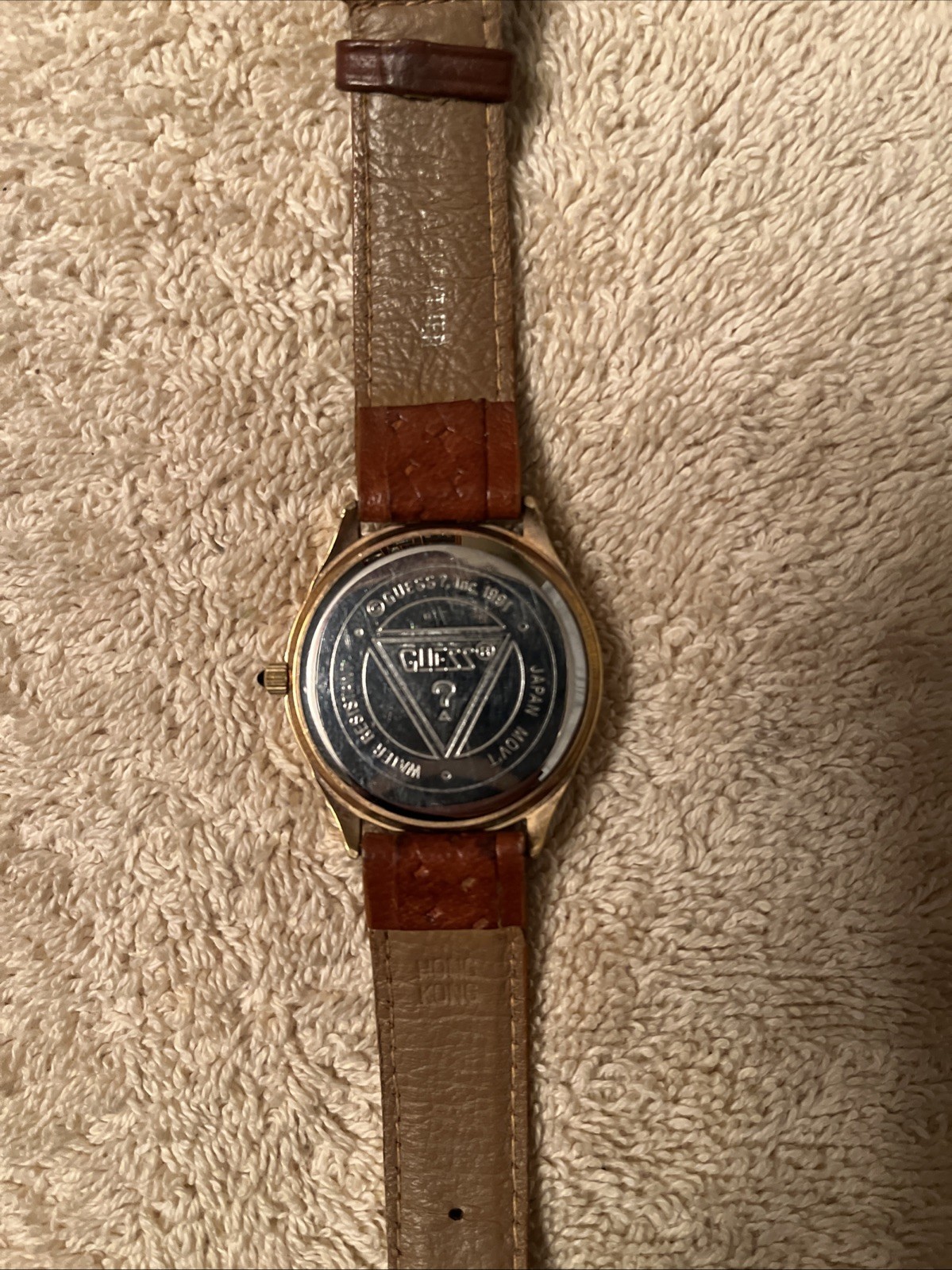 Guess Indiglo Night Light Brown Leather Quartz Water Resistant Watch 1991 Japan