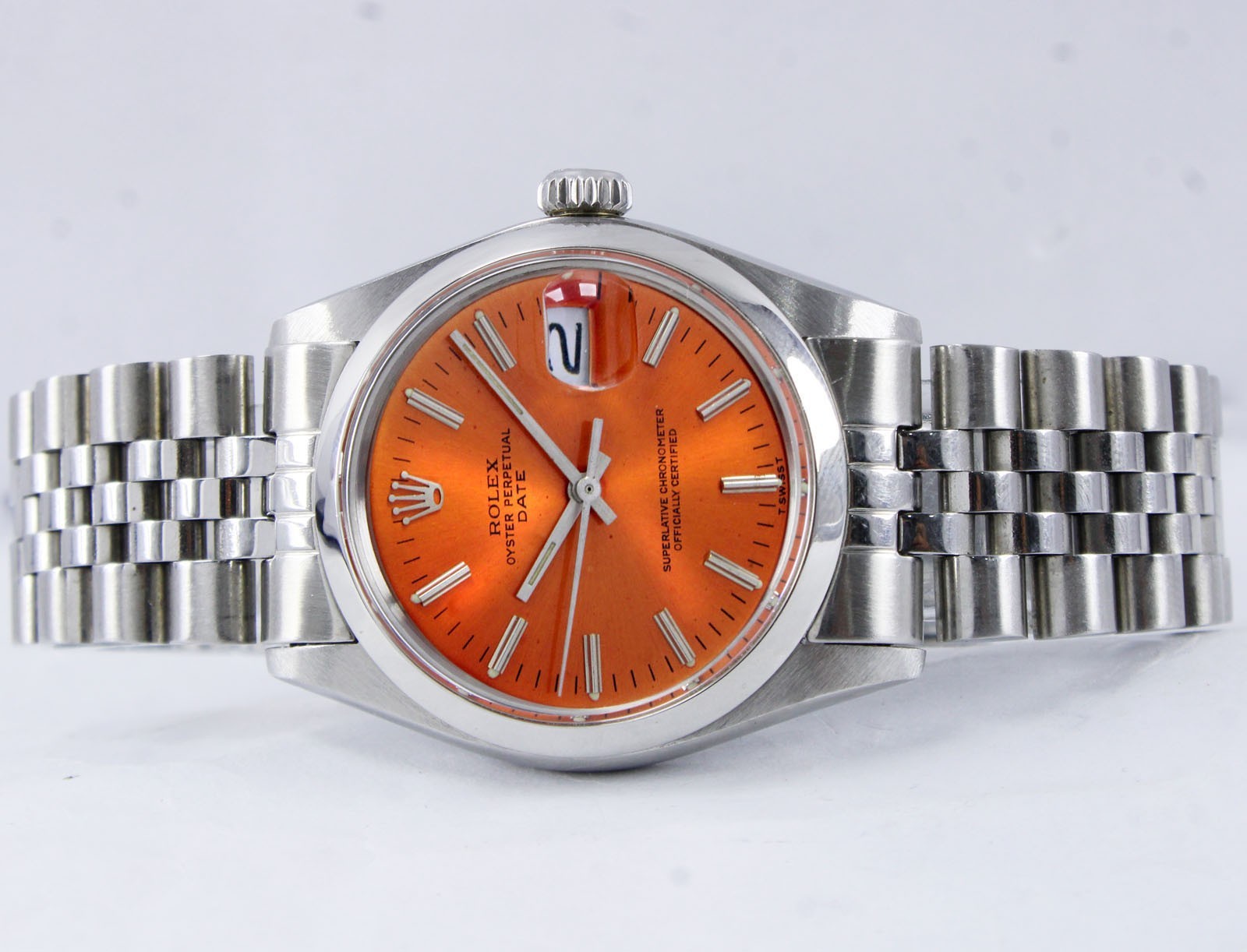 Vintage Rolex Oyster Perpetual Automatic Date Orange Dial 34mm Watch Ref 1500