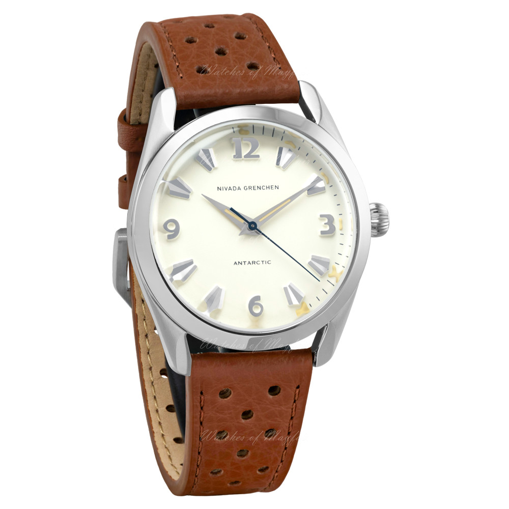 Nivada Grenchen Antarctic Eggshell Beige Luminova Brown Leather 38 mm 32080A23